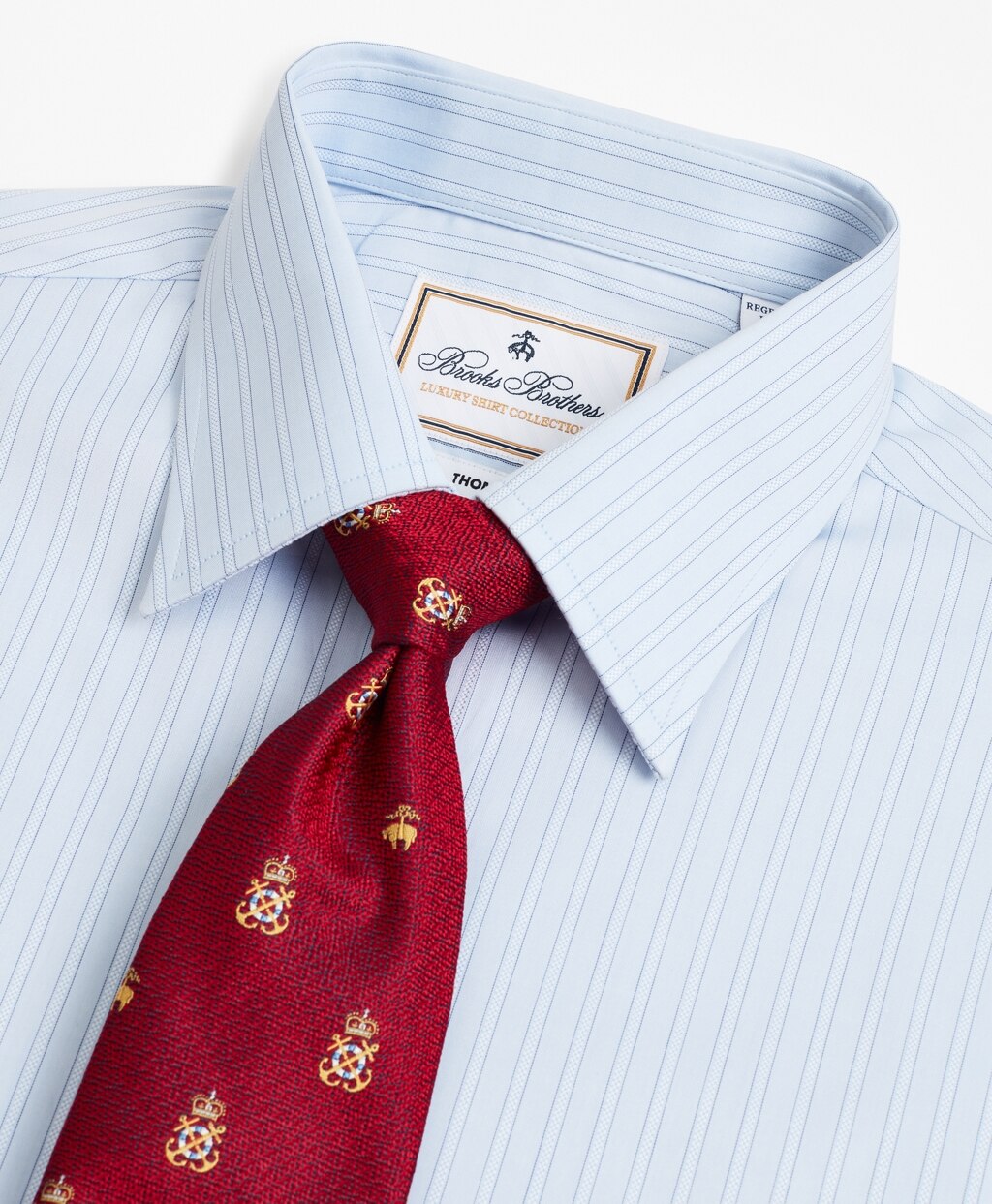 Brooks Brothers Men Luxury Collection Regent Fitted Dress Shirt, Franklin Spread Collar Textured Stripe