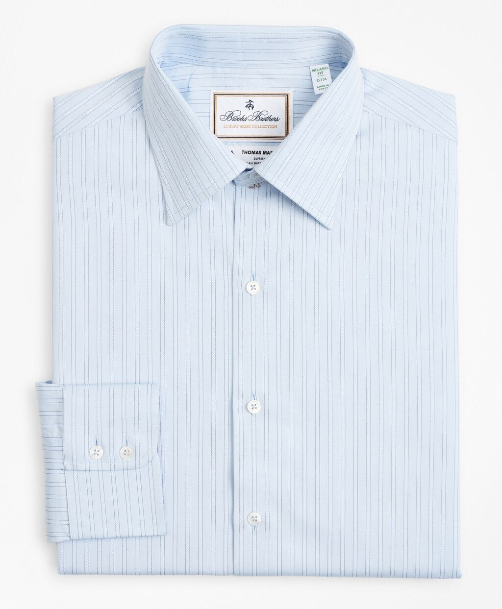 Brooks Brothers Men Luxury Collection Milano Slim-Fit Dress Shirt, Franklin Spread Collar Textured Stripe