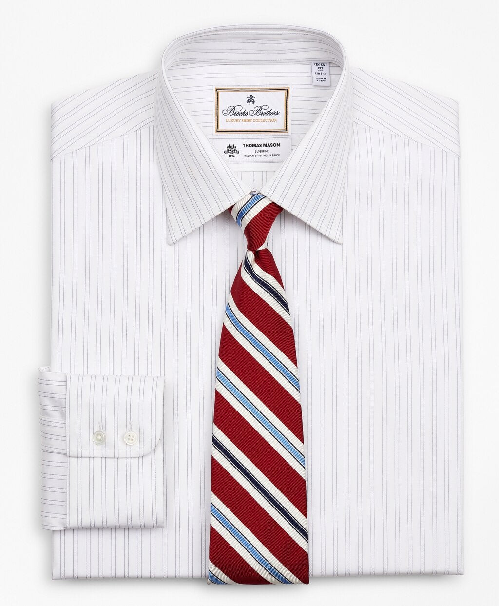 Brooks Brothers Men Luxury Collection Regent Fitted Dress Shirt, Franklin Spread Collar Stripe