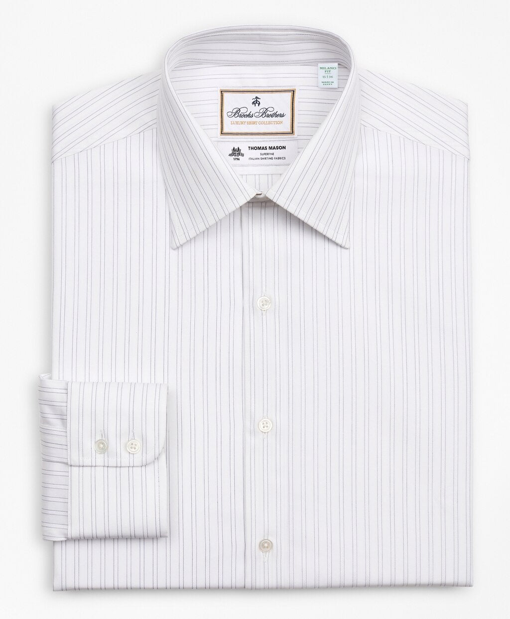 Brooks Brothers Men Luxury Collection Milano Slim-Fit Dress Shirt, Franklin Spread Collar Stripe