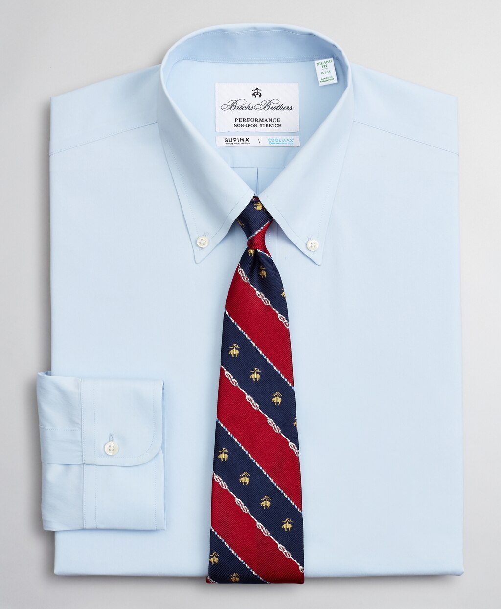 Brooks Brothers Men Milano Slim Fit Dress Shirt, Performance Non-Iron with COOLMAX®, Button-Down Collar Twill