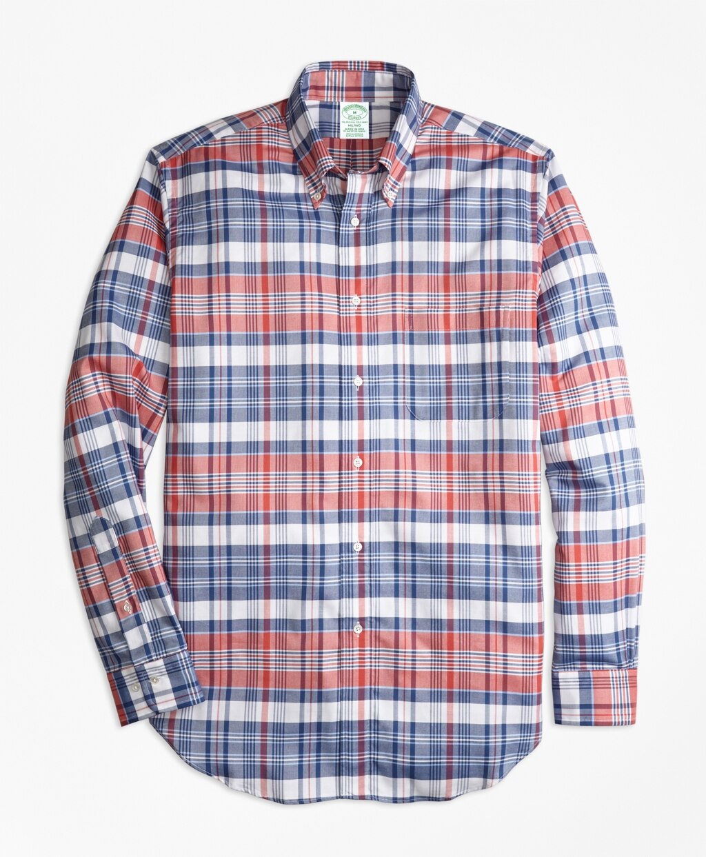 Brooks Brothers Men Milano Fit Oxford Madras Plaid Sport Shirt