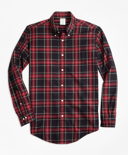Brooks Brothers Men Non-Iron Milano Fit Black Stewart Tartan Sport Shirt