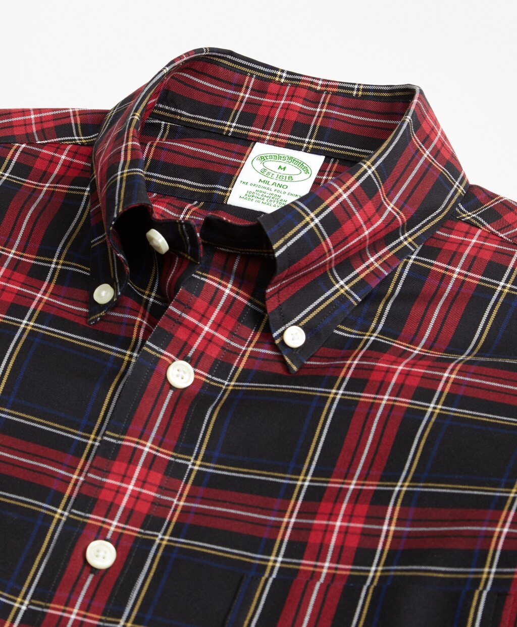 Brooks Brothers Men Non-Iron Milano Fit Black Stewart Tartan Sport Shirt
