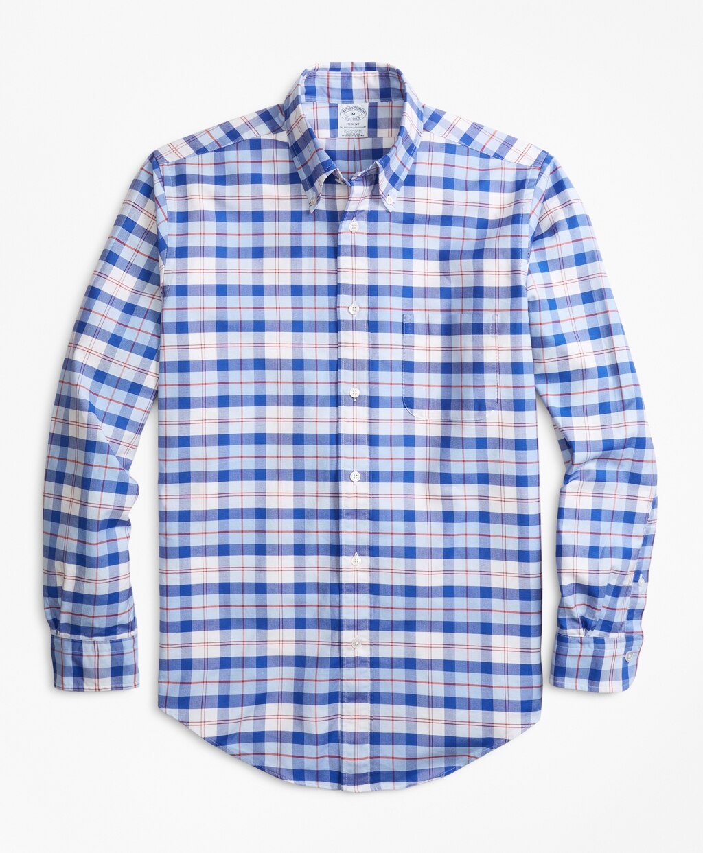 Brooks Brothers Men Regent Fit Oxford Blue and Red Plaid Sport Shirt