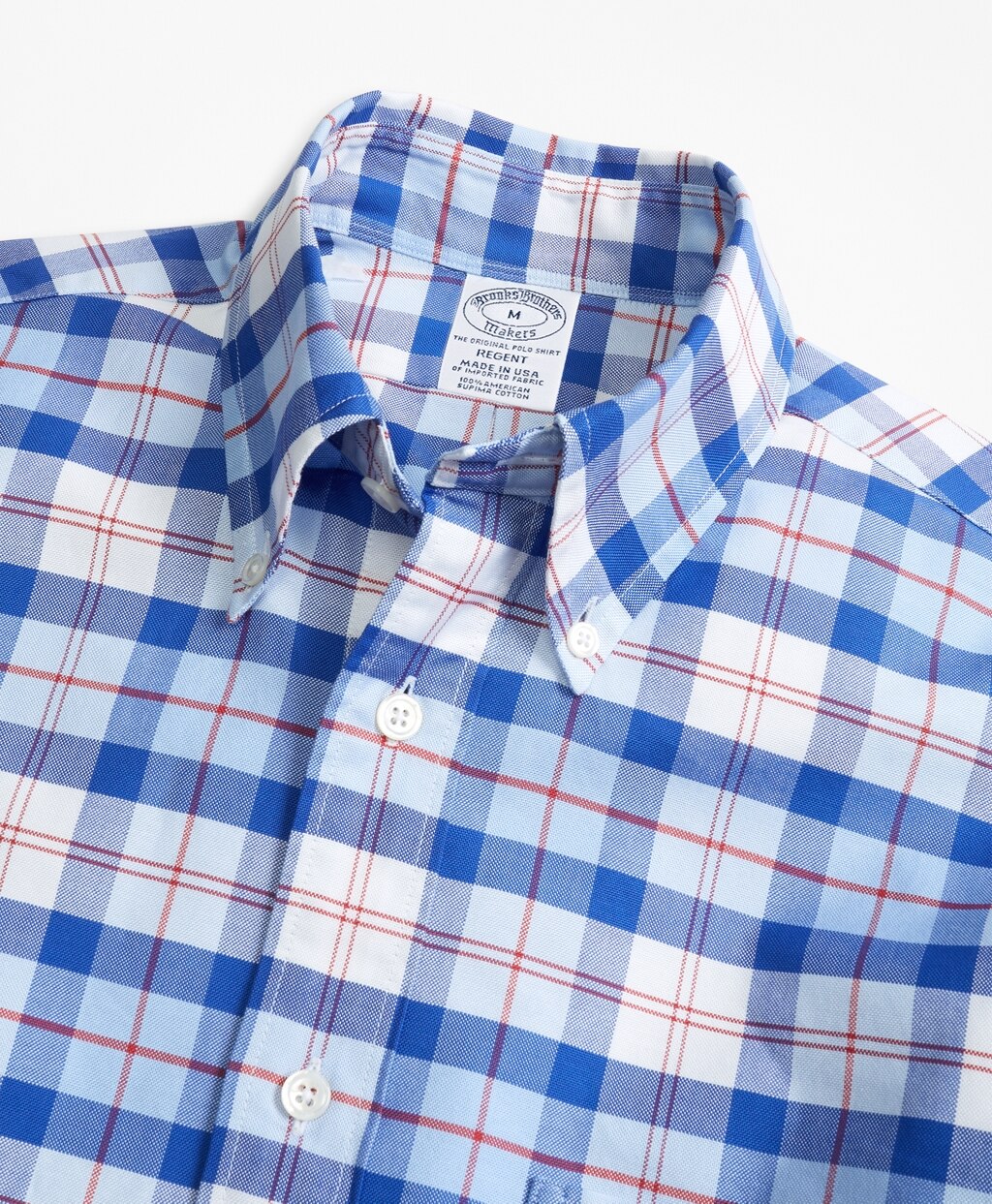 Brooks Brothers Men Regent Fit Oxford Blue and Red Plaid Sport Shirt
