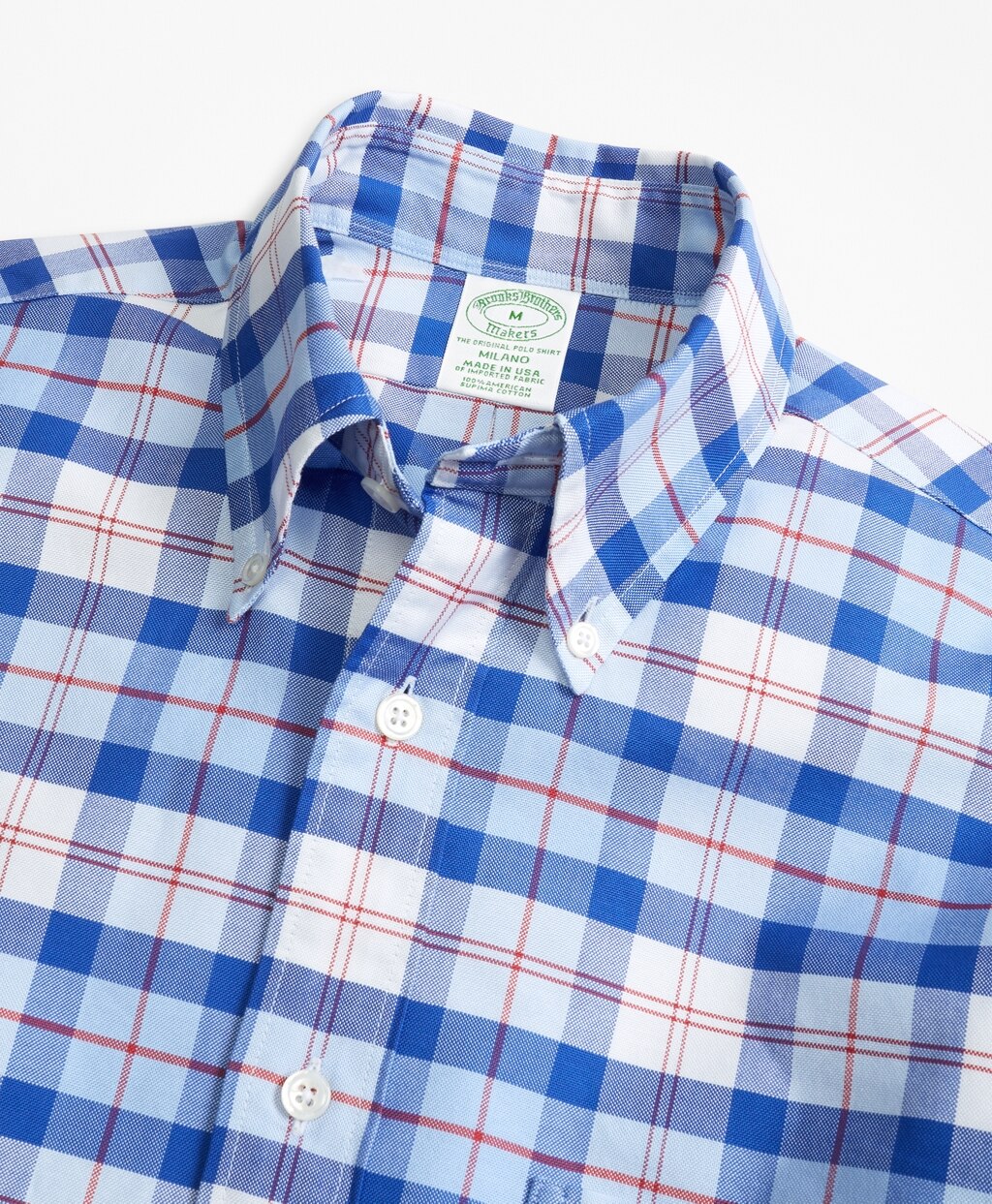 Brooks Brothers Men Milano Fit Oxford Blue and Red Plaid Sport Shirt