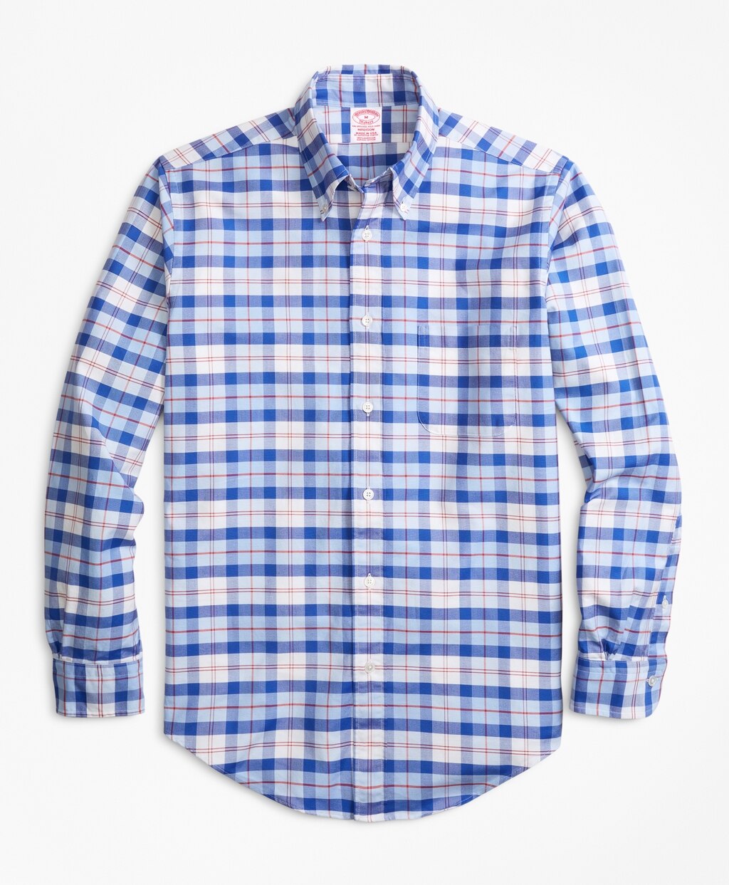 Brooks Brothers Men Madison Fit Oxford Blue and Red Plaid Sport Shirt