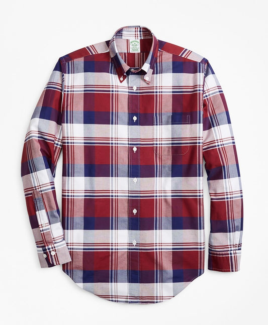 Brooks Brothers Men Milano Fit Oxford Large Plaid Sport Shirt