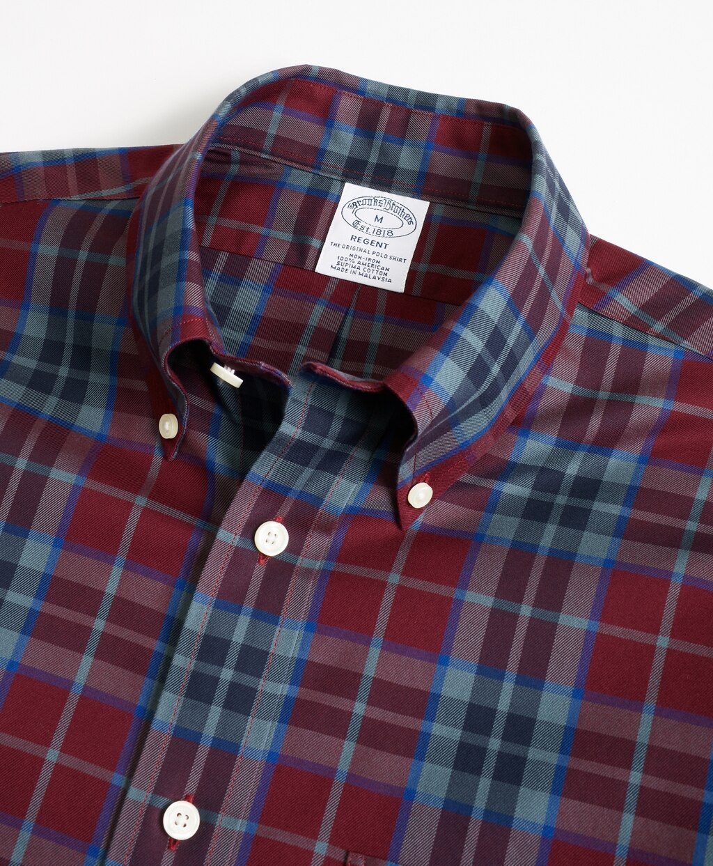 Brooks Brothers Men Non-Iron Regent Fit Burgundy Tartan Sport Shirt