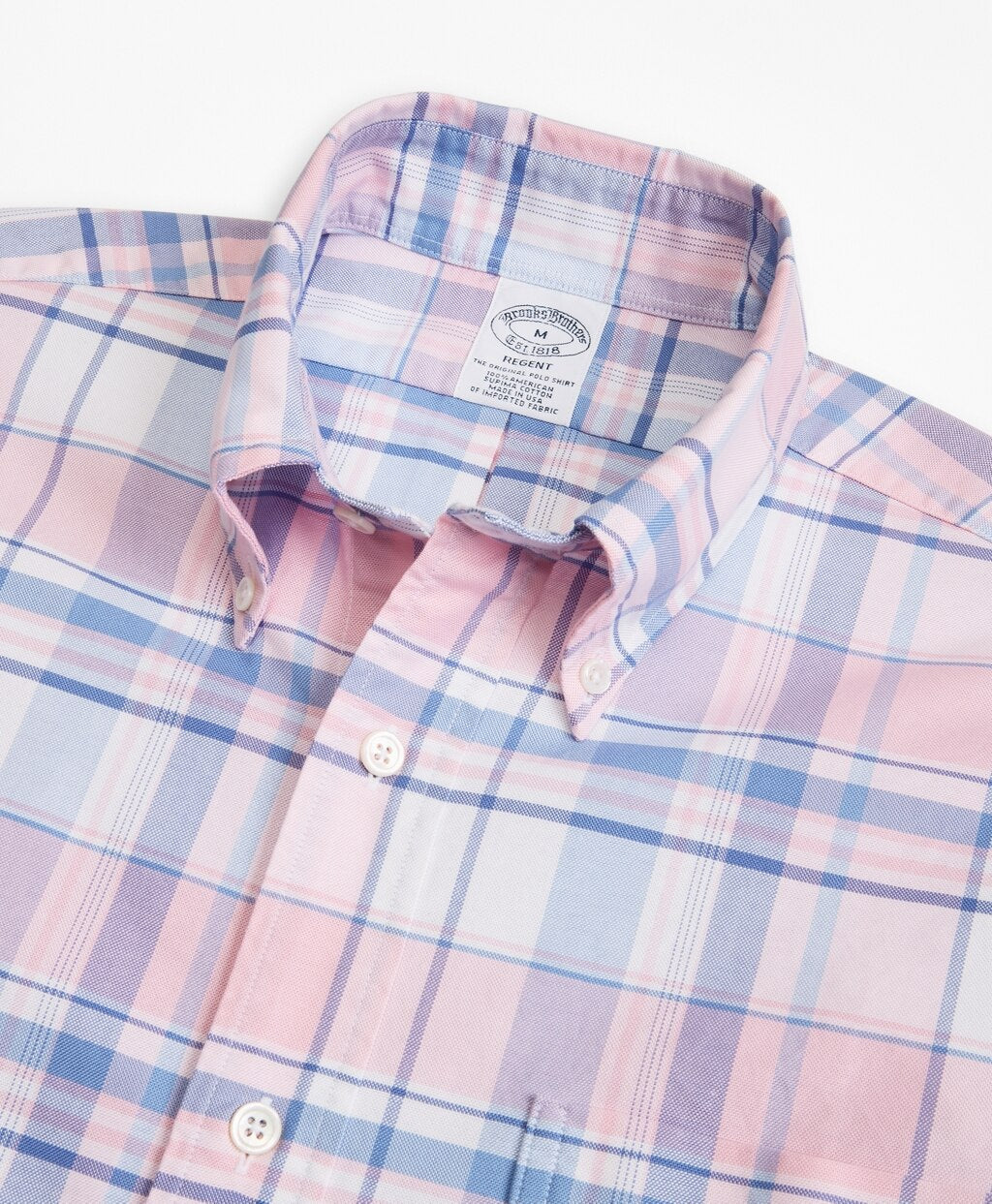Brooks Brothers Men Regent Fit Oxford Pink and Blue Plaid Sport Shirt