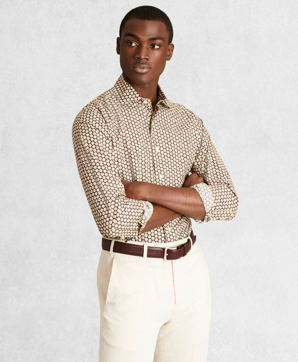 Brooks Brothers Men Golden Fleece® Regent Fit Brown Floral Sport Shirt