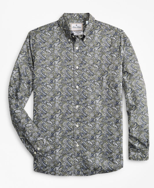 Brooks Brothers Men Luxury Collection Milano Slim-Fit Sport Shirt, Button-Down Collar Paisley Print