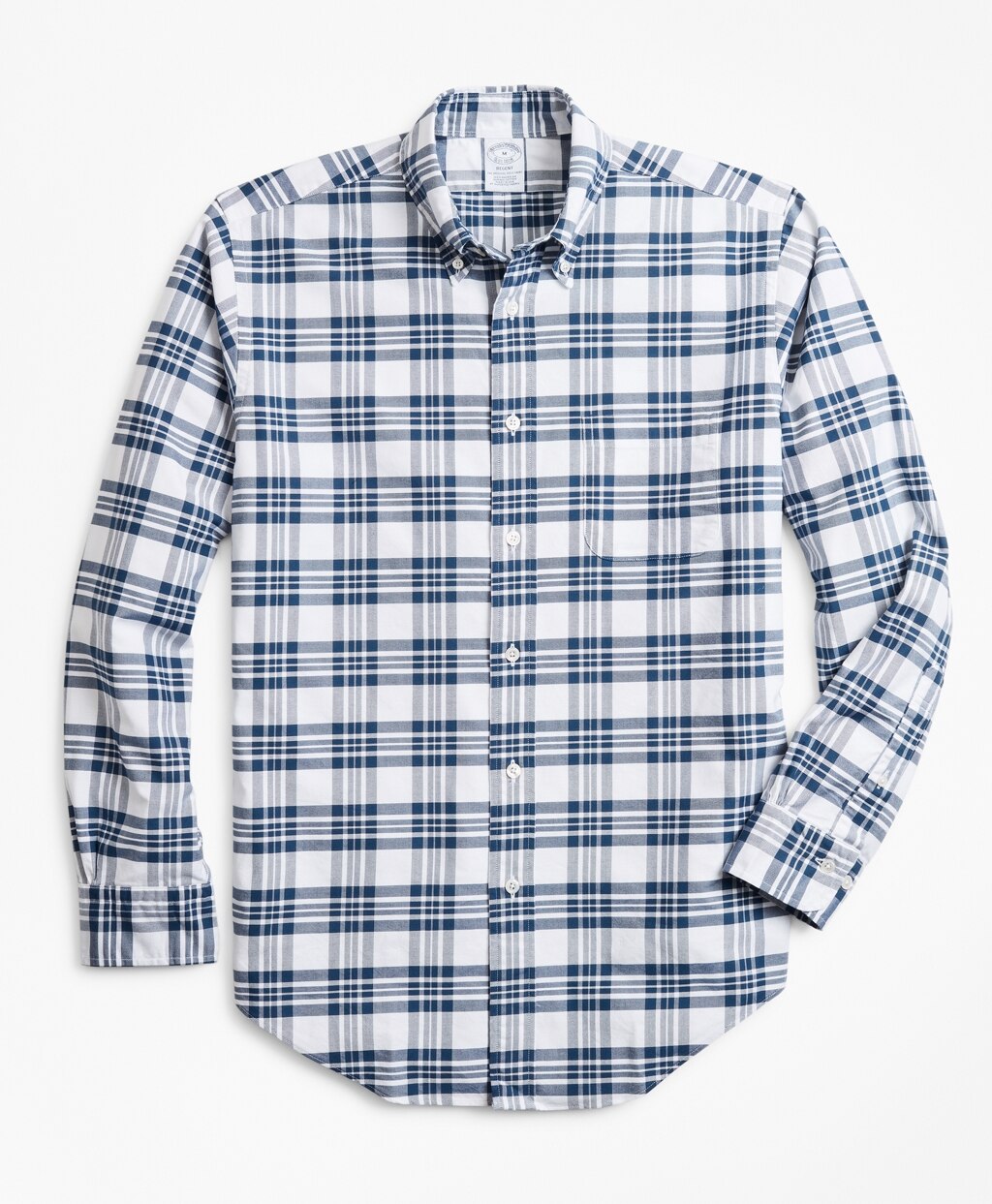 Brooks Brothers Men Regent Fit Oxford Blue and White Plaid Sport Shirt