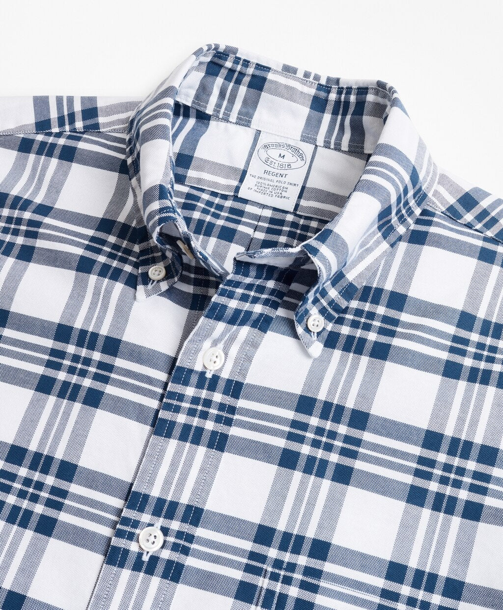 Brooks Brothers Men Regent Fit Oxford Blue and White Plaid Sport Shirt