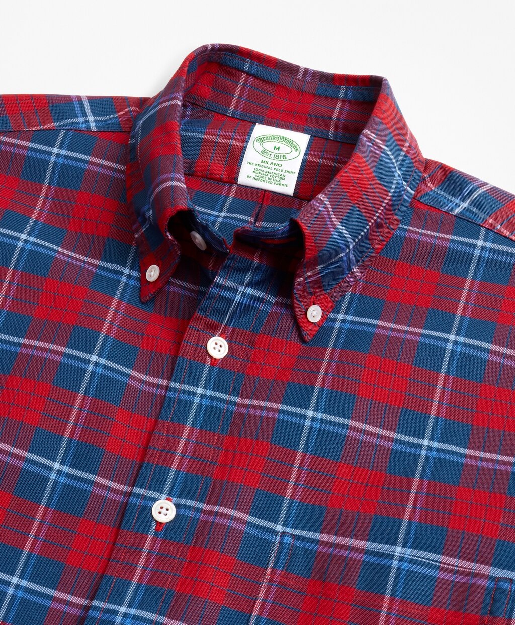 Brooks Brothers Men Milano Fit Oxford Bold Plaid Sport Shirt