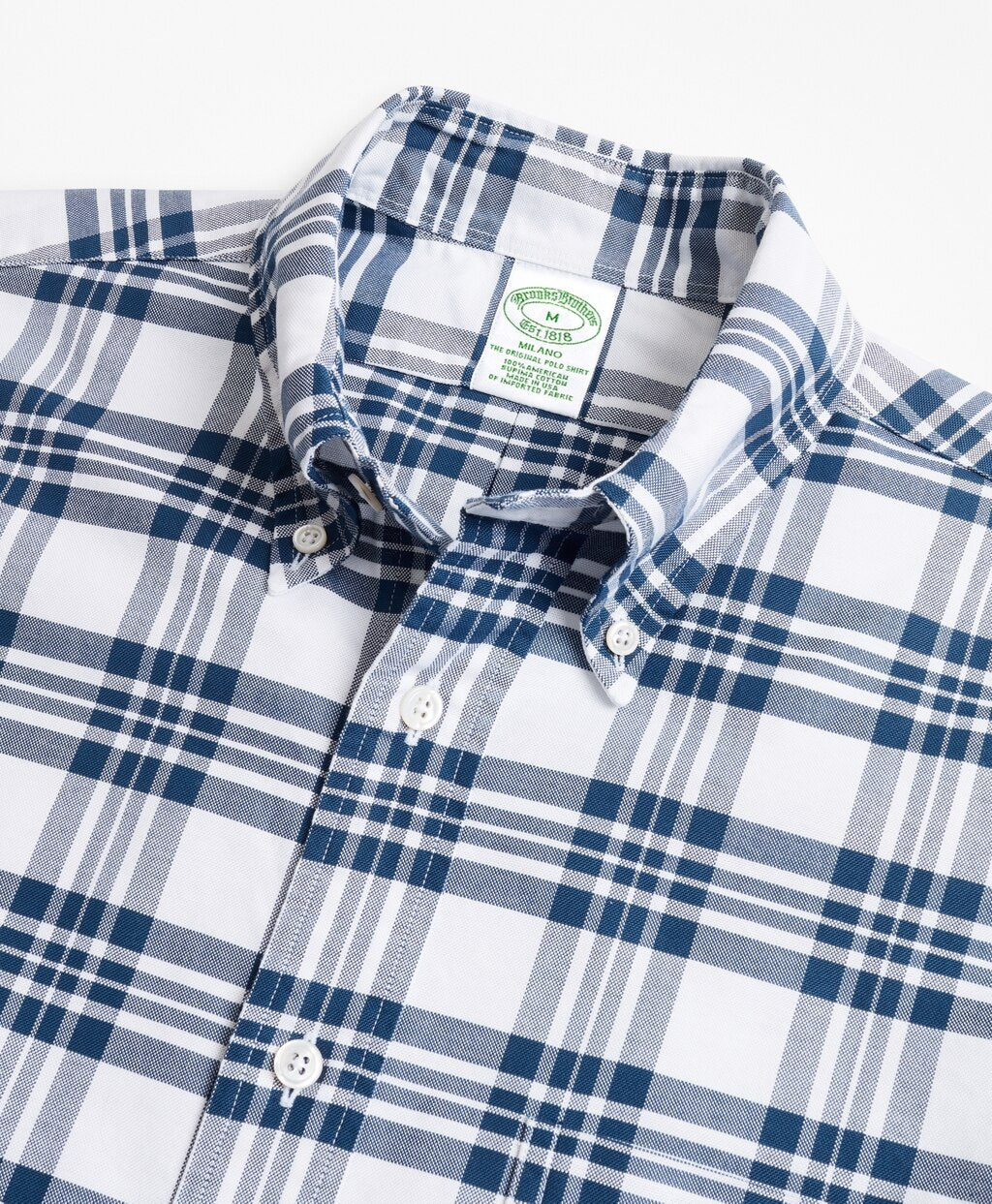 Brooks Brothers Men Milano Fit Oxford Blue and White Plaid Sport Shirt