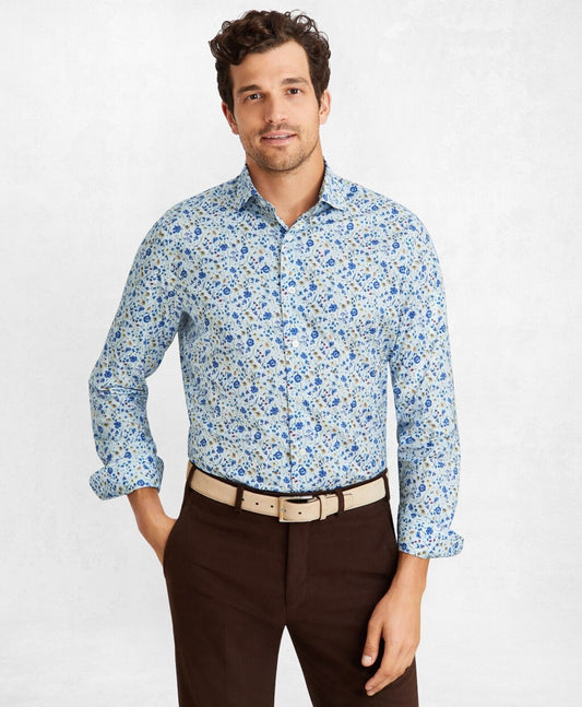Brooks Brothers Men Golden Fleece® Regent Fit Light-Blue Floral Sport Shirt
