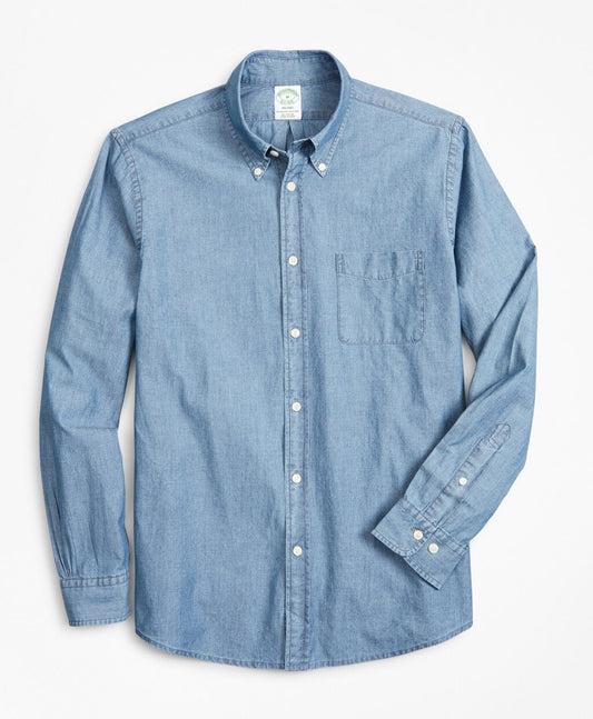 Brooks Brothers Men Milano Slim-Fit Sport Shirt, Indigo Chambray
