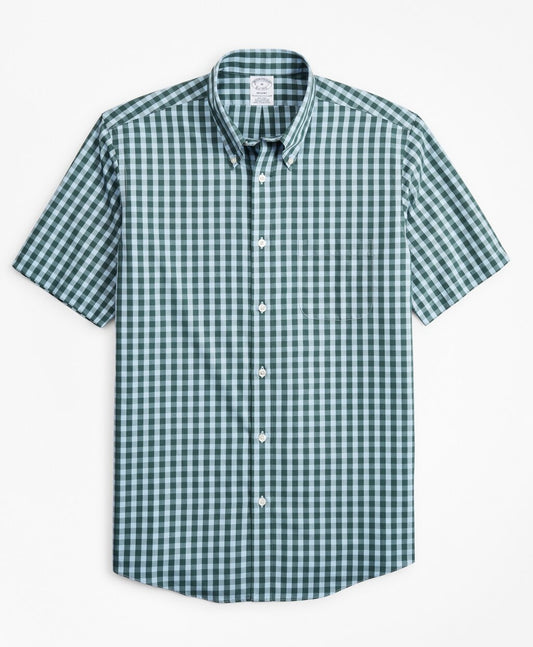 Brooks Brothers Men Stretch Regent Fitted Sport Shirt, Non-Iron Short-Sleeve Gingham