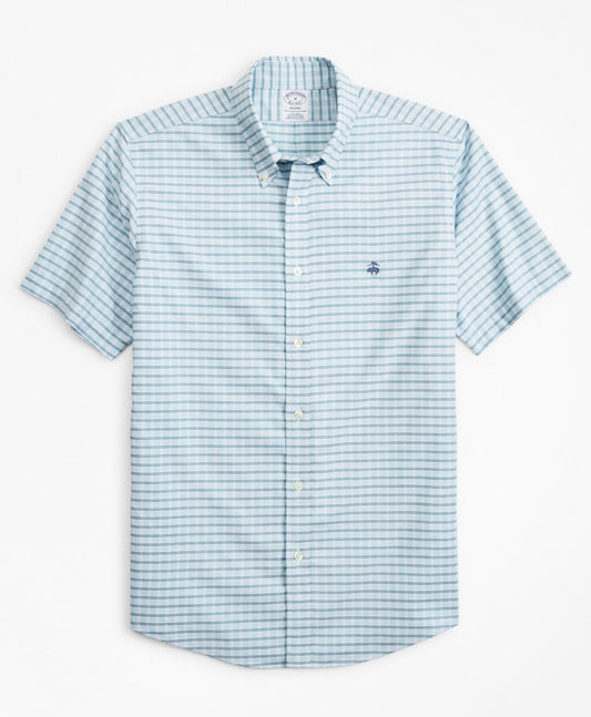 Brooks Brothers Men Stretch Regent Fitted Sport Shirt, Non-Iron Short-Sleeve Check