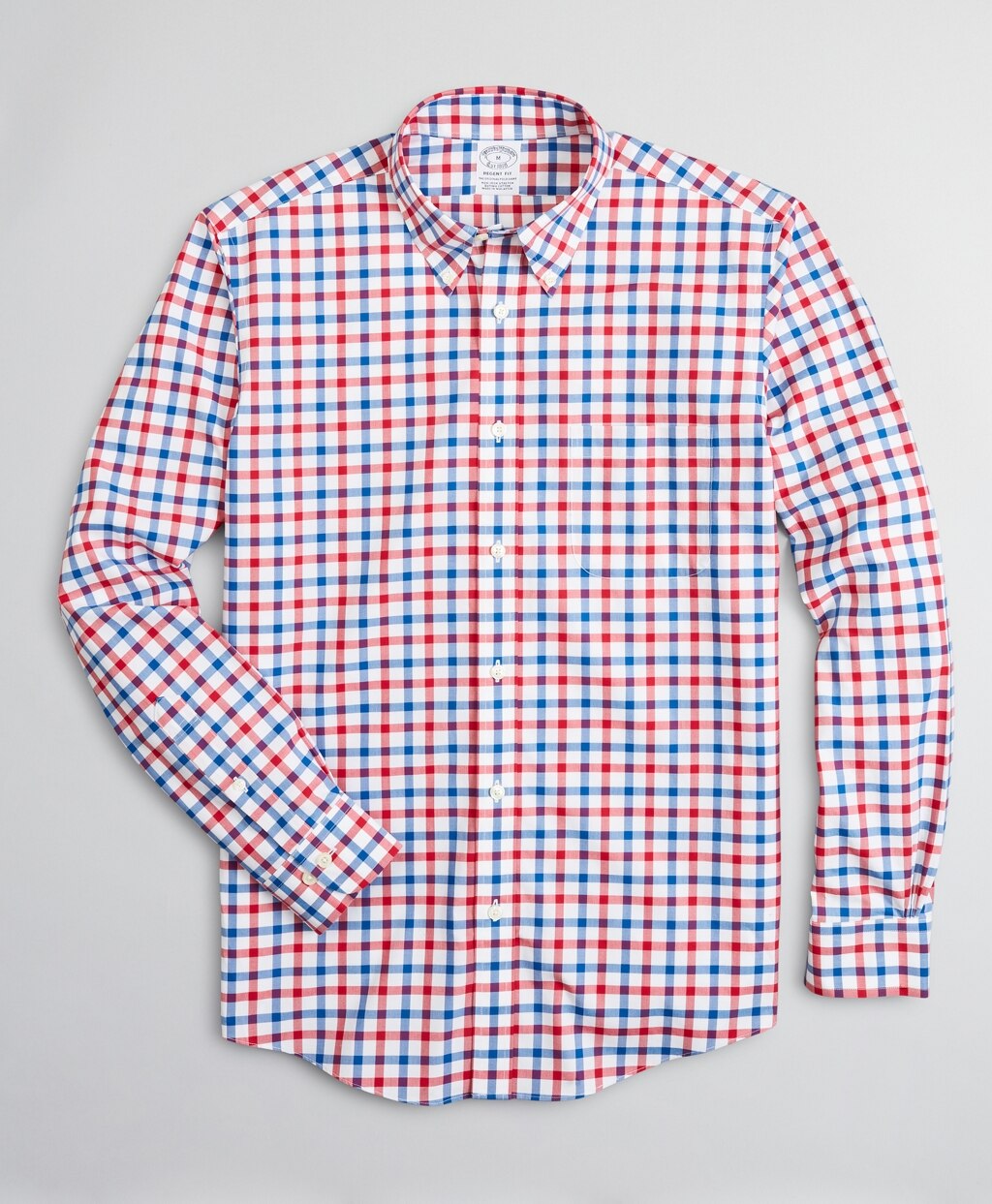 Brooks Brothers Men Stretch Regent Fitted Sport Shirt, Non-Iron Large Windowpane