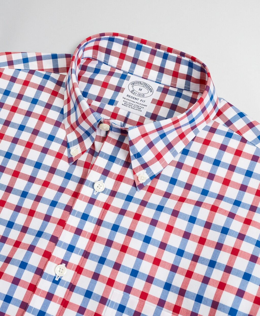 Brooks Brothers Men Stretch Regent Fitted Sport Shirt, Non-Iron Large Windowpane