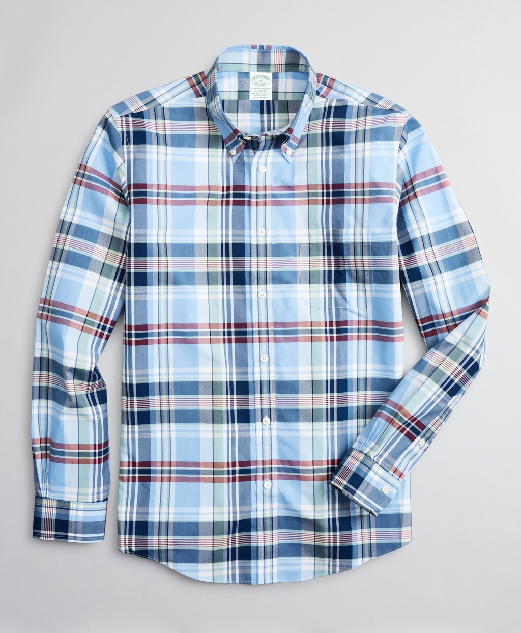 Brooks Brothers Men Stretch Milano Slim-Fit Sport Shirt, Non-Iron Multi-Plaid