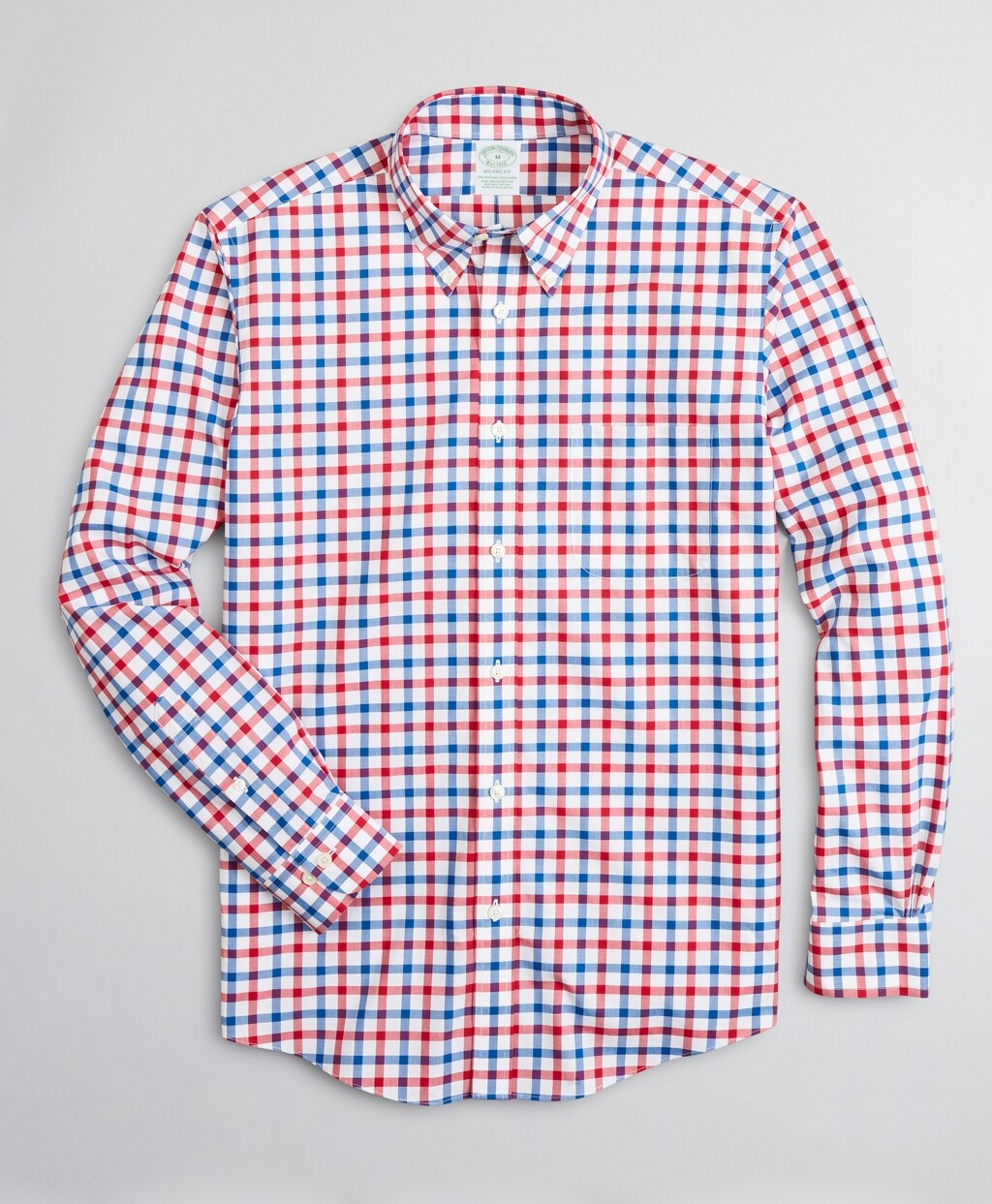 Brooks Brothers Men Stretch Milano Slim-Fit Sport Shirt, Non-Iron Large Windowpane