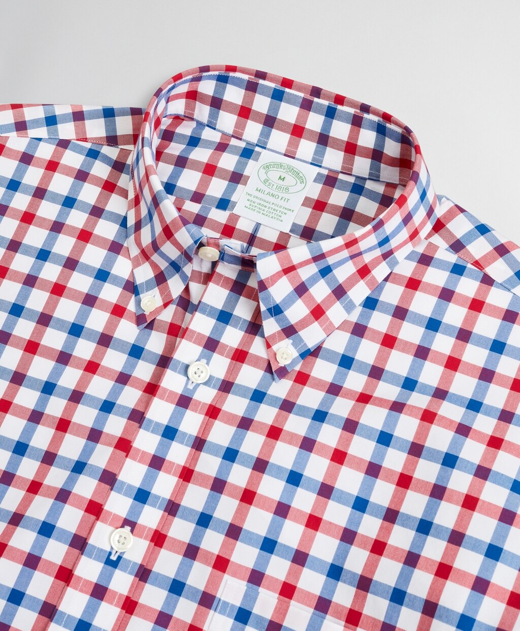 Brooks Brothers Men Stretch Milano Slim-Fit Sport Shirt, Non-Iron Large Windowpane