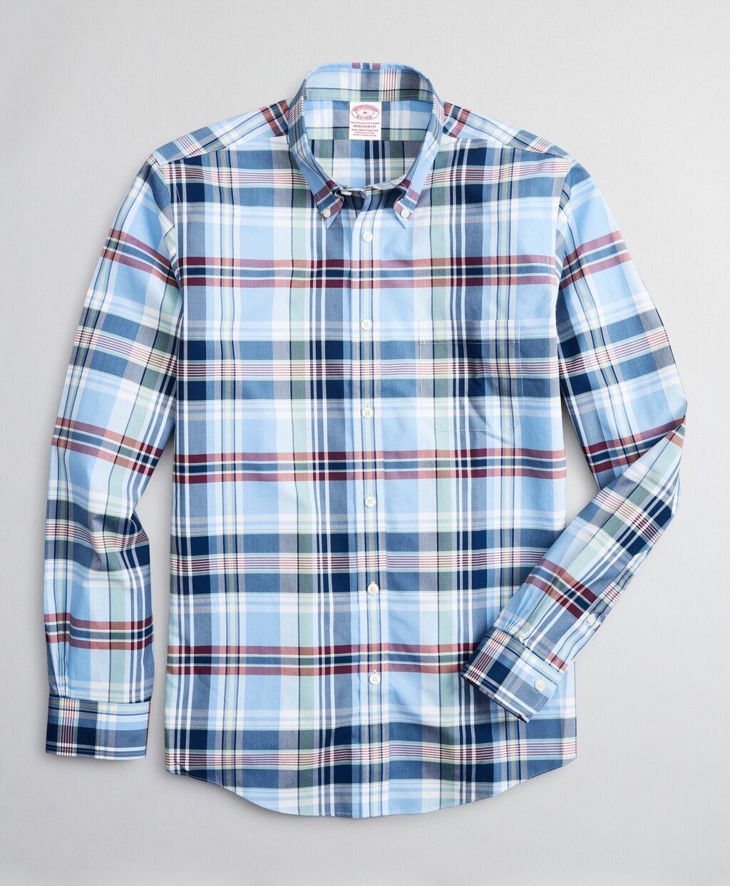 Brooks Brothers Men Stretch Madison Classic-Fit Sport Shirt, Non-Iron Multi-Plaid