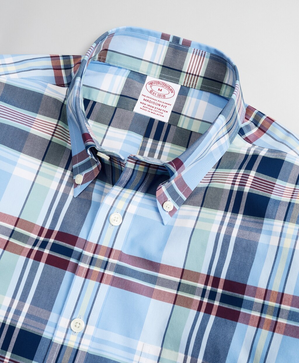 Brooks Brothers Men Stretch Madison Classic-Fit Sport Shirt, Non-Iron Multi-Plaid