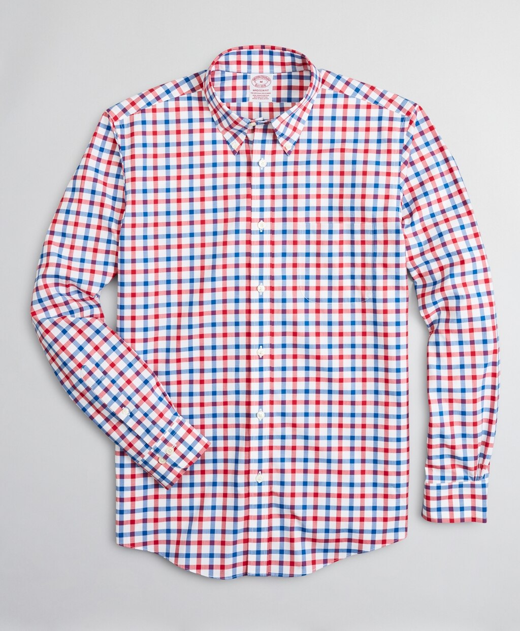 Brooks Brothers Men Stretch Madison Classic-Fit Sport Shirt, Non-Iron Large Windowpane