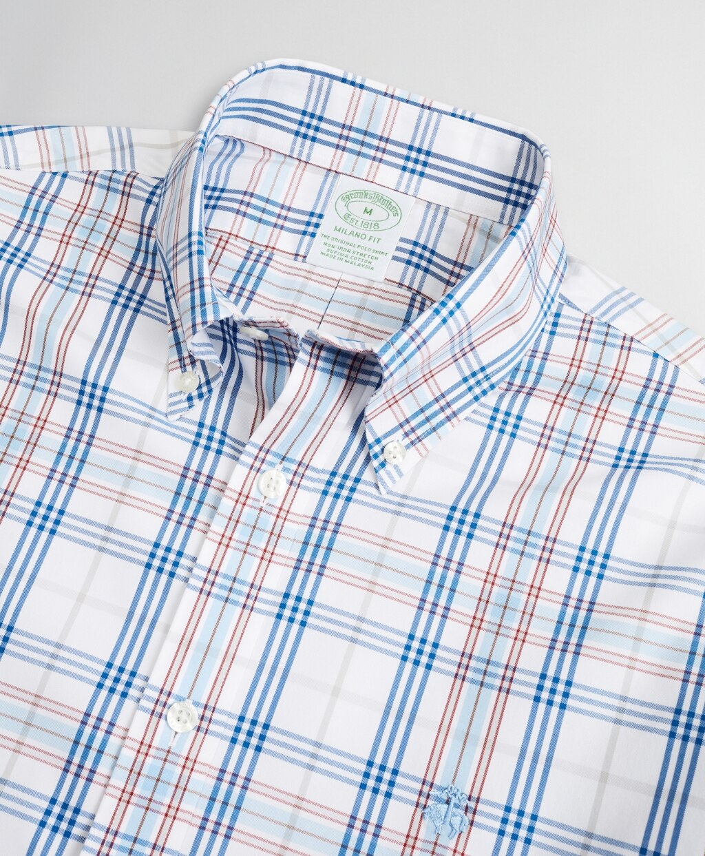 Brooks Brothers Men Stretch Milano Slim-Fit Sport Shirt, Non-Iron Multi-Plaid