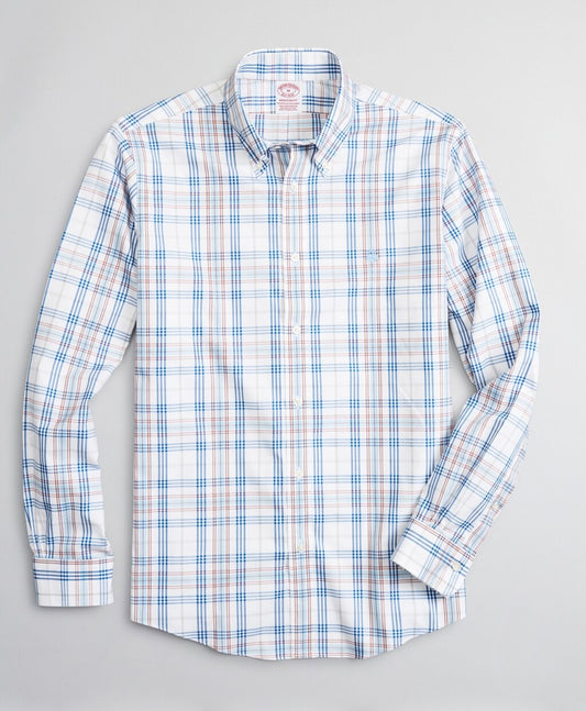 Brooks Brothers Men Stretch Madison Classic-Fit Sport Shirt, Non-Iron Multi-Plaid