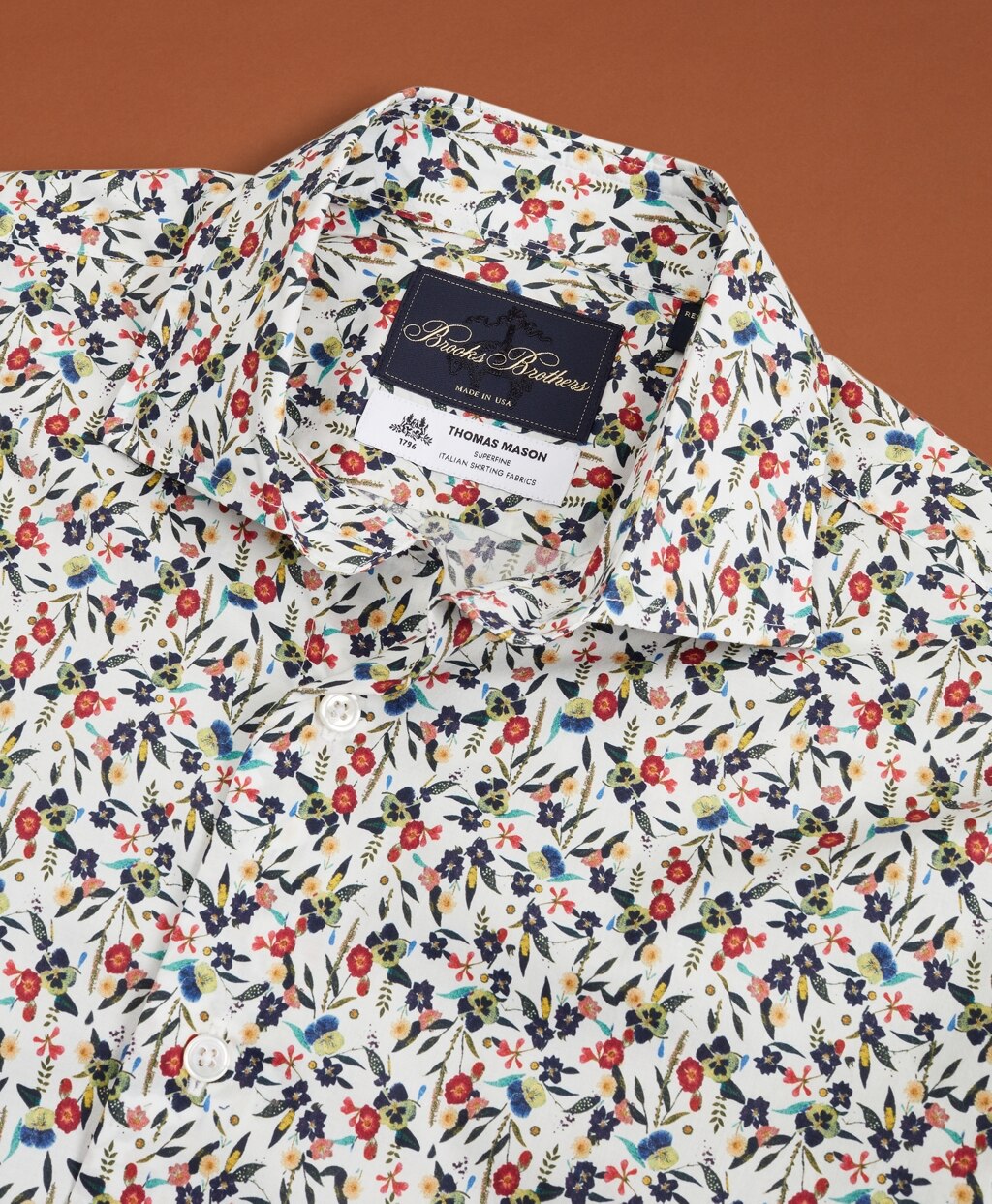 Brooks Brothers Men Golden Fleece® Regent Fit White Flower-Print Poplin Sport Shirt
