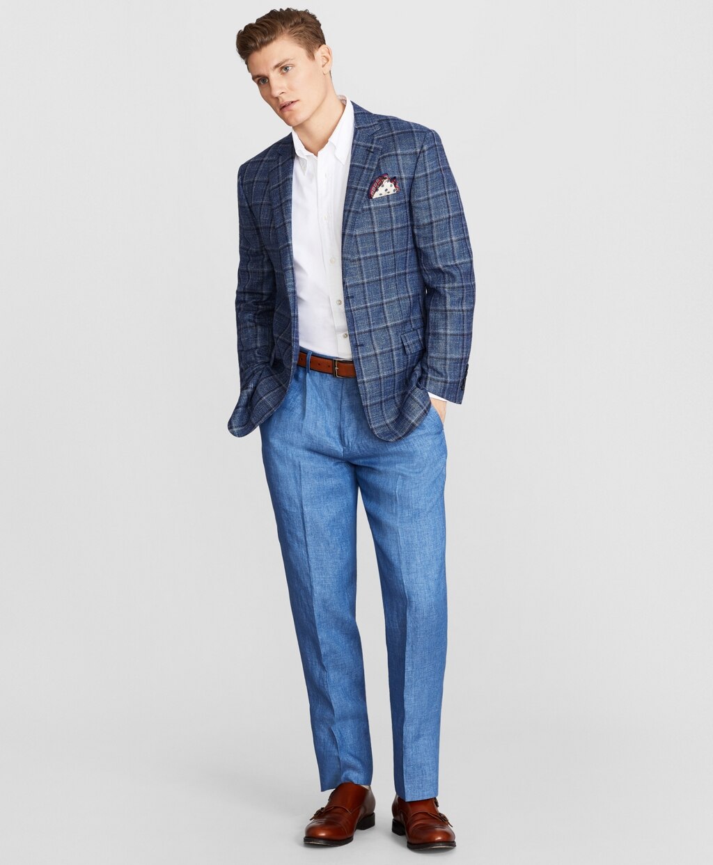 Brooks Brothers Men Regent Fit Single-Pleat Linen Trousers