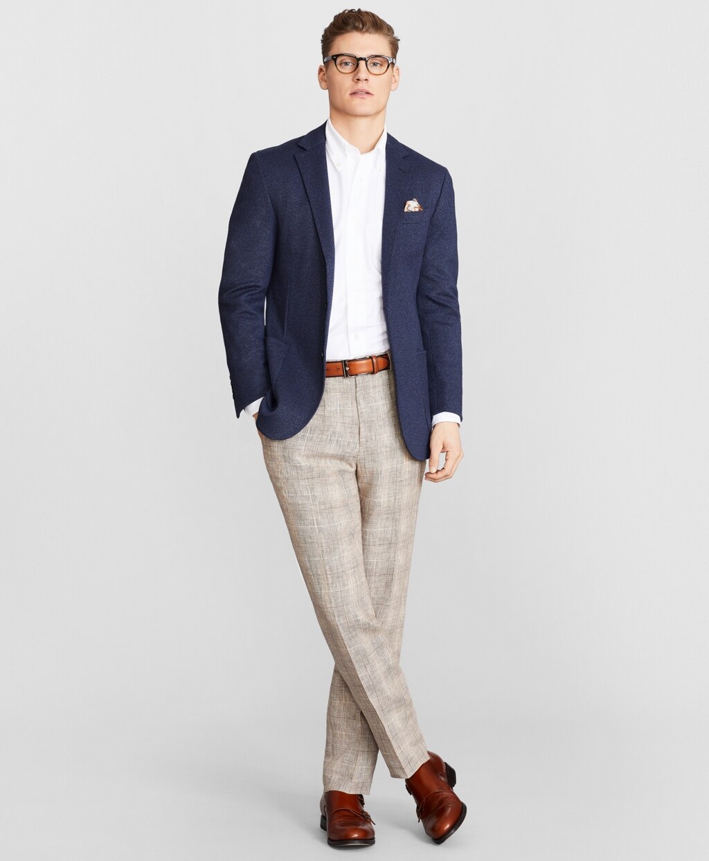 Brooks Brothers Men Regent Fit Check Linen Trousers
