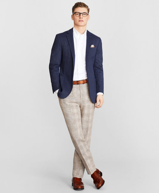 Brooks Brothers Men Regent Fit Check Linen Trousers