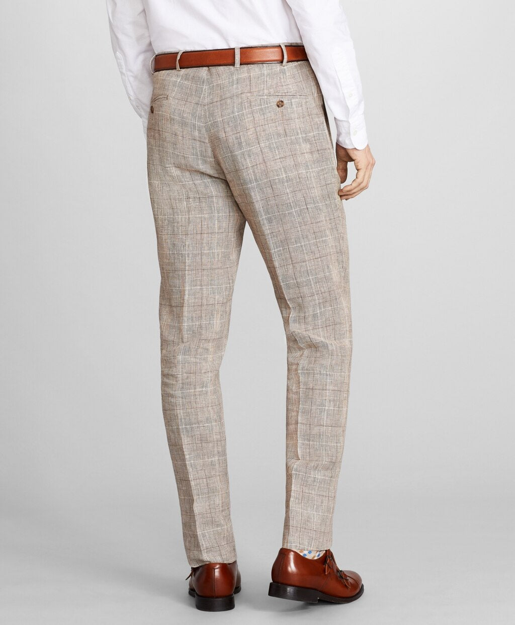 Brooks Brothers Men Regent Fit Check Linen Trousers