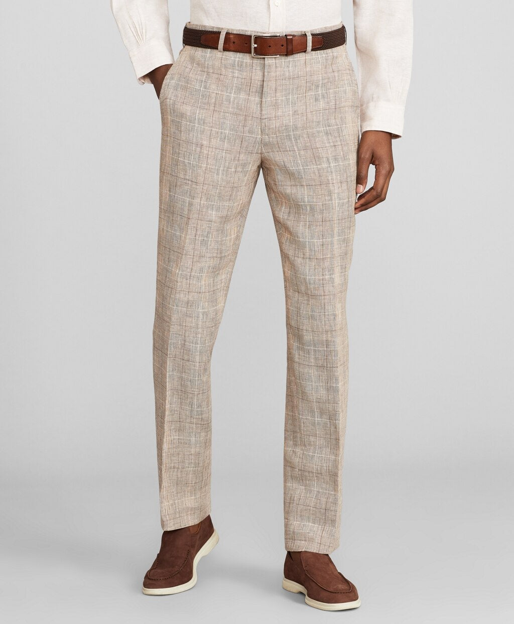 Brooks Brothers Men Milano Fit Check Linen Trousers