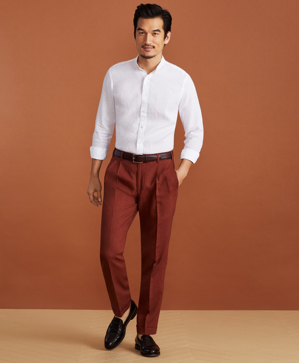 Brooks Brothers Men Golden Fleece® Linen Pleated Chino Trousers