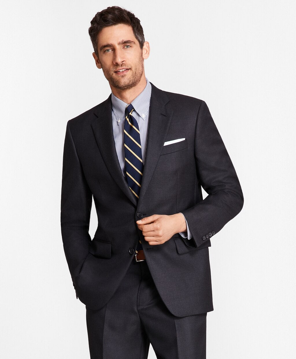 Brooks Brothers Men Madison Fit Saxxon™ Wool Navy Tic 1818 Suit