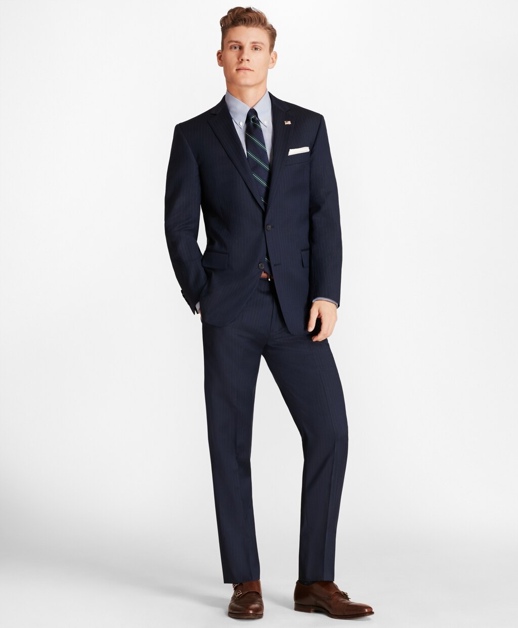 Brooks Brothers Men Regent Fit Saxxon™ Wool Bead Stripe 1818 Suit