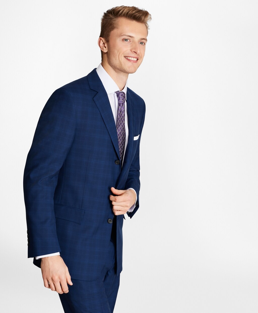 Brooks Brothers Men Regent Fit Saxxon™ Wool Three-Button Plaid 1818 Suit