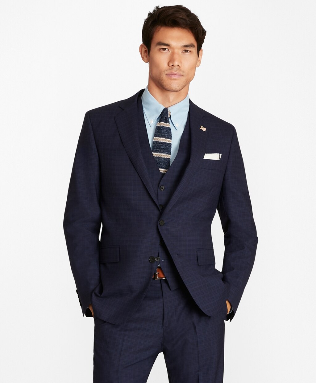 Brooks Brothers Men Regent Fit Check Three-Piece 1818 Suit