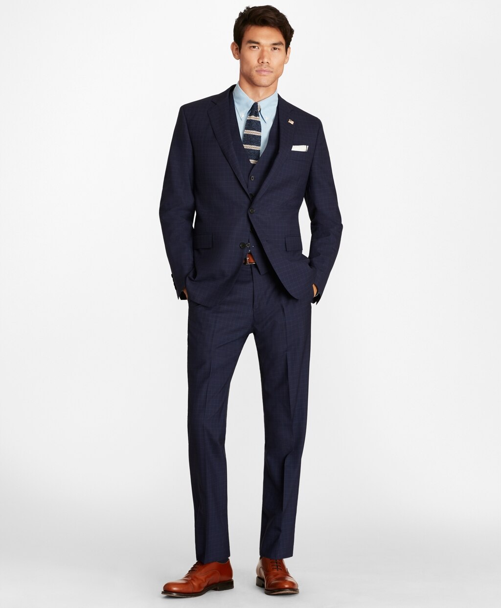 Brooks Brothers Men Regent Fit Check Three-Piece 1818 Suit