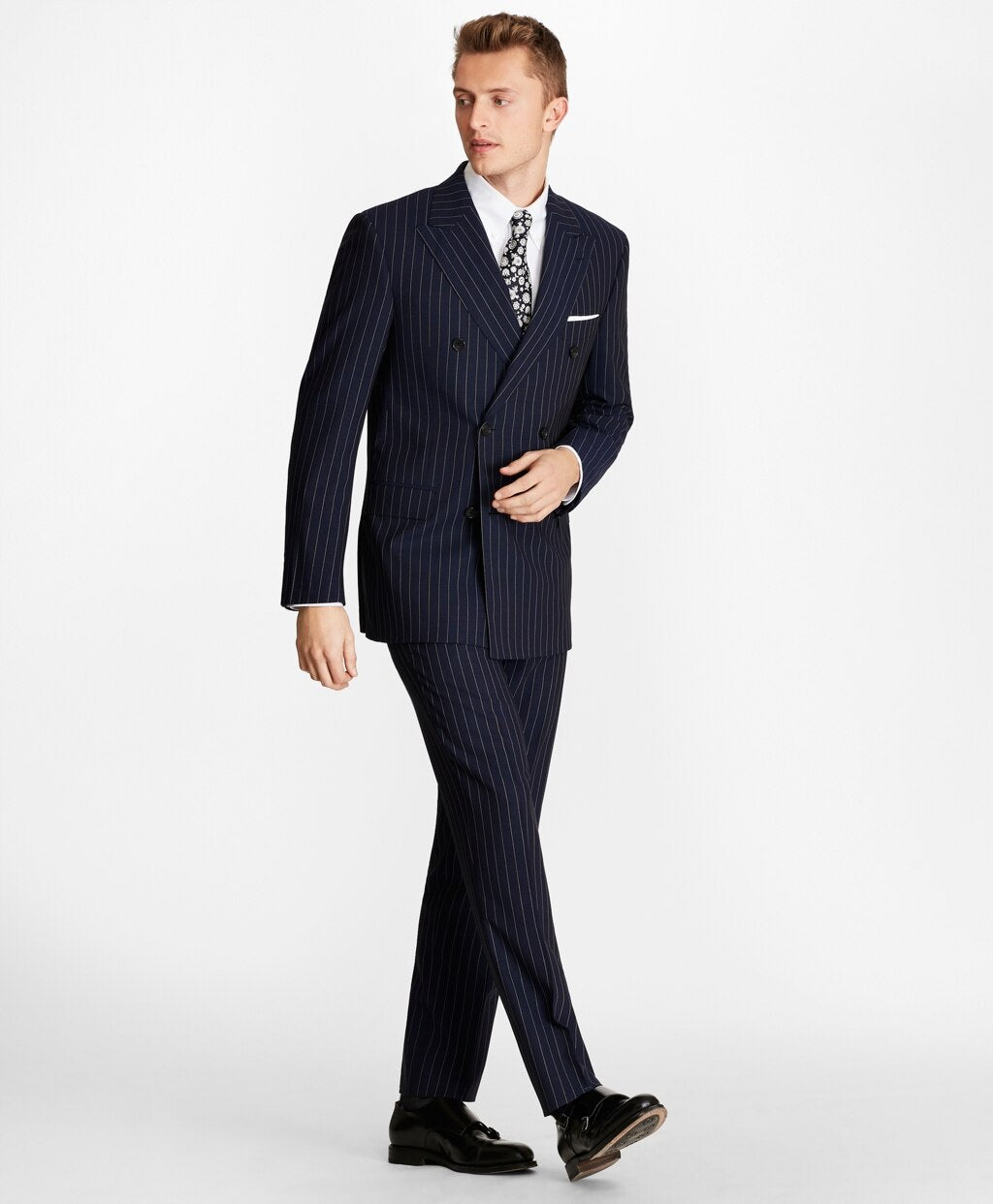 Brooks Brothers Men Regent Fit Double-Breasted Pinstripe 1818 Suit