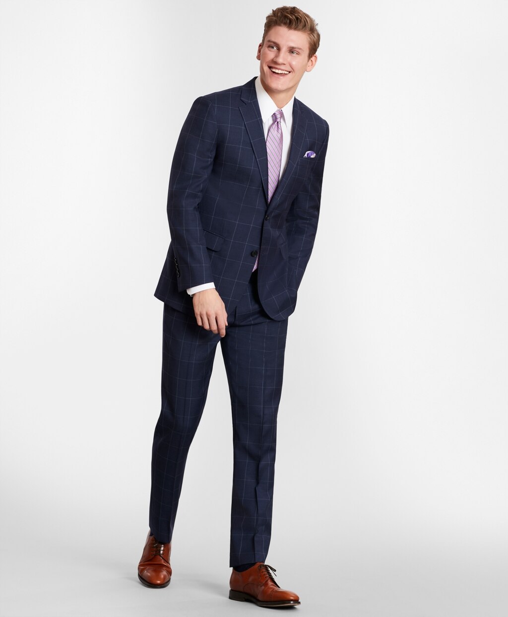 Brooks Brothers Men BrooksGate™ Milano-Fit Windowpane Wool Twill Suit Pants