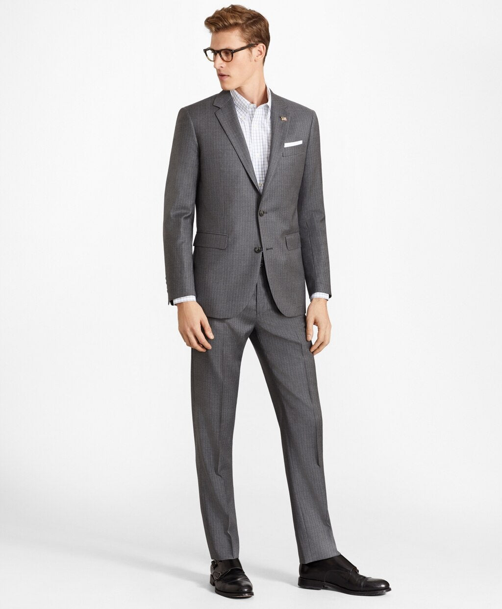 Brooks Brothers Men Milano Fit Two-Button Stripe 1818 Suit